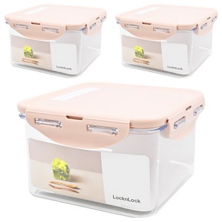 LocknLock 樂扣樂扣 Tritan純淨輕透正方形保鮮盒 BPA Free, 粉色 1.3L 3個, 1組