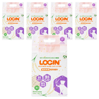 LOGIN 洛格 強效除臭稻殼貓砂 1.5mm, 無香精, 2.5kg, 5包