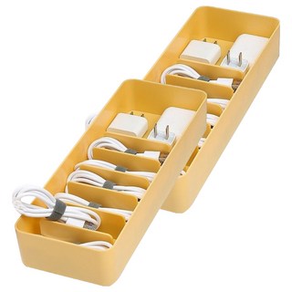 Couselect 多功能分格線材收納盒 附魔鬼氈綁帶, 2個, 黃色