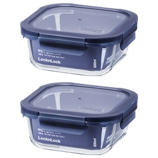 LocknLock 樂扣樂扣 Glass Indigo 耐熱玻璃方形保鮮盒 800ml 海軍藍 2個 Set, 盒身 + 上蓋