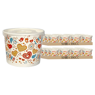 免洗紙碗 紙湯杯 附蓋 390cc, 50個, 2組