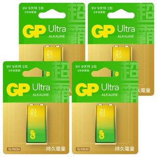 GP Batteries 超霸 Ultra鹼性電池 9V, 1入, 4顆