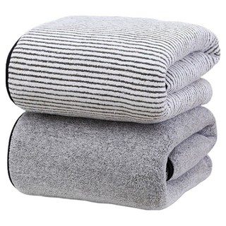 BBOO 飯店大型浴巾 2件組 70x140cm, 灰色 + 條紋黑色, 1套
