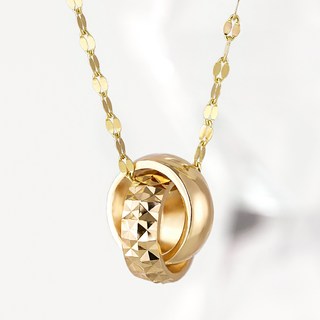JuriEtte 14K/18K女款日常雙圈鑲鑽金項鍊+贈品戒指+購物袋