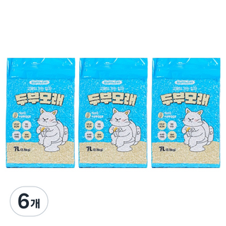 멍냥이노리터 고양이 가는입자 두부 모래, 2.5kg, 6개, 무향