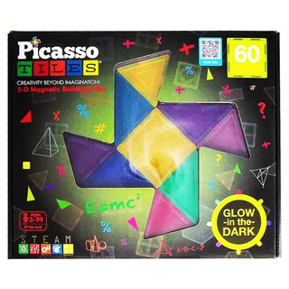 PicassoTILES 畢卡索 磁力片積木 夜光磁力片組 60p, PT60-GID, 1盒