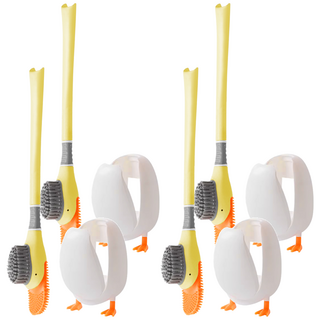 E.dot 萬用零縫隙矽膠鴨子馬桶刷 多功能刷頭 TPR材質 可壁掛或平放, 黃色, 4組