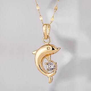 JuriEtte 14K/18K 女款海豚幸運維琪金項鍊 + 贈品戒指 + 購物袋