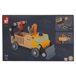 Janod小木匠創意玩 益智DIY組裝木製消防車 360度旋轉雲梯, 1.8kg, 1個