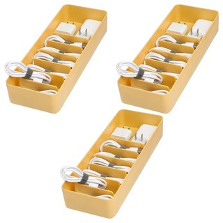 Couselect 多功能分格線材收納盒 附魔鬼氈綁帶, 3個, 黃色