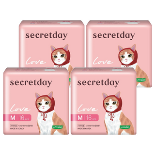 secretday 韓國原裝進口 Love系列 衛生棉 蝶翼型, M(24.5cm), 16片, 4包
