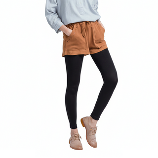 ONEDER 旺達棉品 天鵝絨九分刷毛褲, 300D M-XL 彈性纖維, 黑色