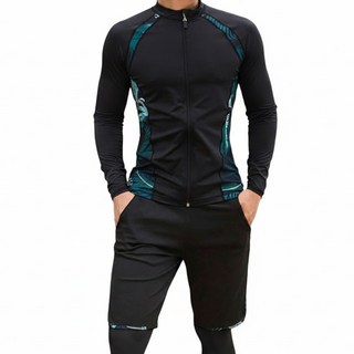 一家人的泳衣 成人男兩件組(外套、泳褲) 三件組(+防曬長褲), 3XL, 黑色