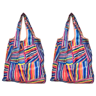 FIFIOO 超質感厚實環保購物袋 40 x 38 x 23cm, 多彩幾何條紋, 2個