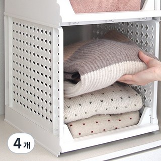 OLIVING 可折疊滑動式收納盒, 白色, 4個