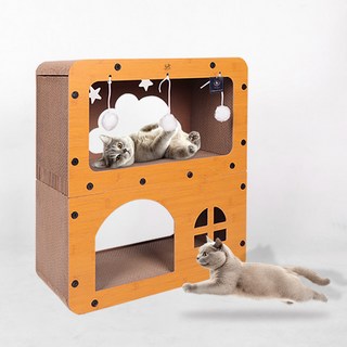 딩동펫 고양이 2층 더블 숨숨집 스크래쳐, 구름, 1개
