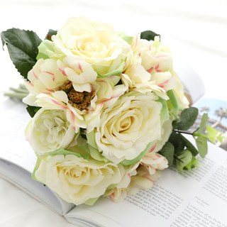 Happy Village 仿真天使玫瑰花束, 白色, 1個