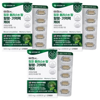 유한메디카 징코 플러스 엔 탑 혈행 기억력 케어 30g, 60정, 3개