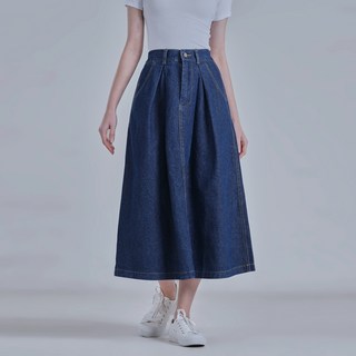 高腰大碼A字型鬆緊帶中長款牛仔裙