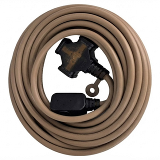 PowerWork 動力工廠 1對3座 耐熱動力軟線 CT-2031S F型平貼式插頭, 9m, 沙色, 1條