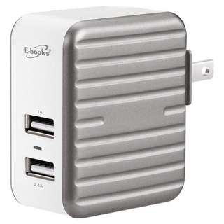 E-books B39 輕旅行 摺疊充電器 E-PCB203 鐵灰色 雙USB孔 3.4A輸出 摺疊插頭, 1個