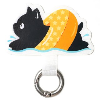 ekax 玩趣造型手機掛繩夾片, 趴趴喵 星星泳圈 黑色 + 橘色 + 白色, 1個