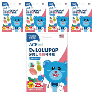 ACE SUPER KIDS 牙博士棒棒糖 Set 8支 美國牙科博士研發 含50%膳食纖維 添加維生素C 無糖低熱量, 西瓜 + 青蘋果, 60g, 5袋