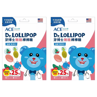 ACE SUPER KIDS 牙博士棒棒糖 Set 8支 含50%膳食纖維 添加維生素C 無糖低熱量, 西瓜 + 青蘋果, 60g, 2袋