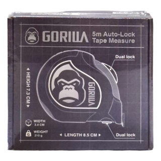 GORILLA 紳士質人手工具 自動剎車5m雙面文公尺 高品質尼龍耐磨塗層捲尺, 1個