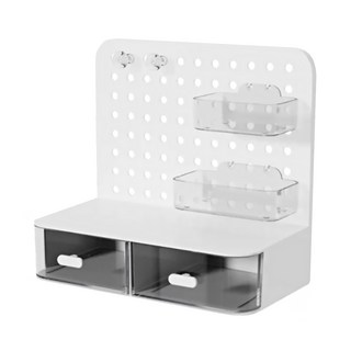 沐慕家居 洞洞板桌面收納盒, 書桌辦公室收納, 純白色, 塑膠材質