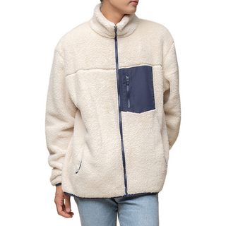 CARET 中性款 羊羔毛外套，拉鍊，口袋, XL, 象牙白色