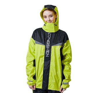 DongShen 東伸 鷹眼兩件式外套雨衣 高係數反光標 雙層手袖 高領防滲雨帽 超透氣網布, XL 165~175cm, 黃色