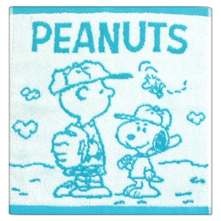 MORINO 摩力諾 SNOOPY 撞色緹花小方巾 棒球款, 藍白色, 1條