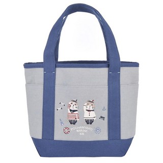 kUSUgURU JAPAN 日本眼鏡貓 Pochanyako軍團系列 海軍風格手提收納包, 藍色