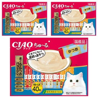 INABA CIAO 肉泥綜合包 4種口味 14g x 40本, 鮪魚 + 鰹魚, 560g, 3袋