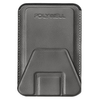 POLYWELL 寶利威爾 磁吸式手機支架 Magsafe 卡夾 卡包 折疊式 皮革質感 適用iPhone PW15-T65-0277, 深灰色, 1個
