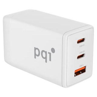 pqi 勁永 三孔 雙USB-C USB-A PDC65WT GAN 65W快速充電器, 白色, 1個