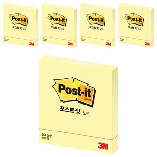 포스트잇 노트 접착메모지 654, 노랑, 100매, 5개