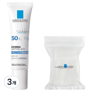 라로슈포제 유비데아 안뗄리오스 썬크림 멜트인 크림 SPF50+ PA++++ 30ml + 비건 화장솜 30p 세트, 3개