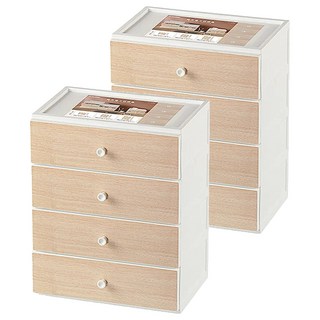 KEYWAY 聯府 楓木桌上收納盒 258 x 184 x 325mm 四層, 木色 + 白色, 2個