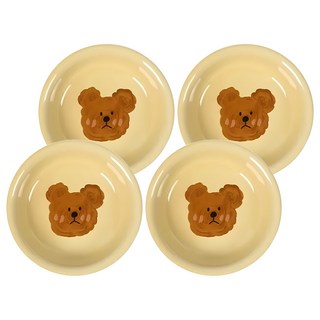 沐慕家居 陶瓷防滑餐具臭臉熊小碟, 黃色, 4個