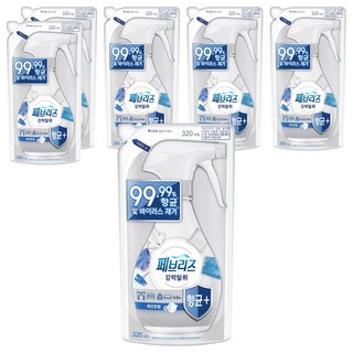 페브리즈 강력 탈취 항균 플러스 깨끗한향 섬유 탈취제 리필, 320ml, 6개