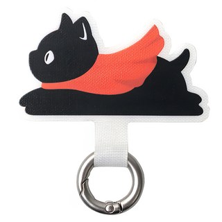 ekax 玩趣造型手機掛繩夾片 聚酯纖維 五金 趴趴喵 超人, 趴趴喵 超人 黑色 + 紅色, 1個