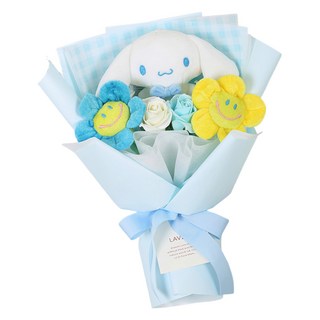 大耳狗喜拿微笑玩偶花束, 藍色, 1個, 34cm