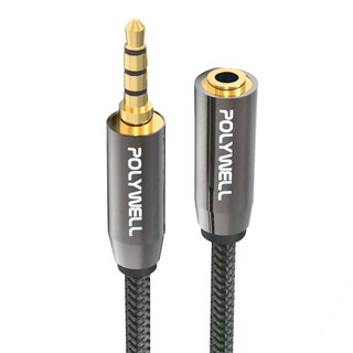 POLYWELL 寶利威爾 公對母 四極 3.5mm 立體聲麥克風音源延長線 3m, PW15-W52-B013, 黑色, 1條