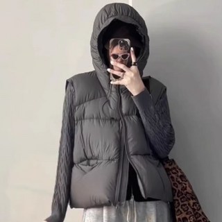 메이첼 여성용 닝닝 스트링 숏 후드 패딩 조끼 12179