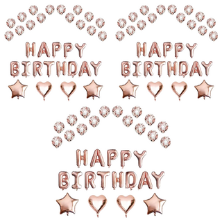 夢幻生日套組 鋁箔 氣球套裝, 玫瑰金, 3組