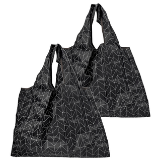 FIFI OO LIFESTYLE 超質感厚實環保購物袋 加密牛津布 可承重15-20KG, 黑底幾何白線條, 58 x 40 x 26cm, 2個