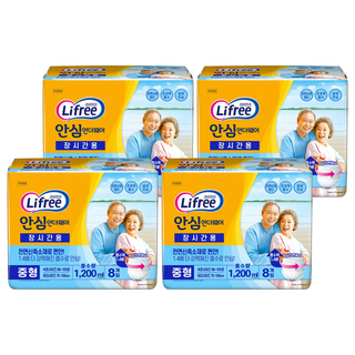 라이프리 남녀공용 안심언더웨어 장시간용 성인기저귀, 중형, 8개입, 4개