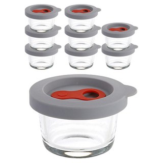 플라라 원형 실리콘 오븐글라스 140ml, 9세트, 유리용기 + 실리콘 뚜껑